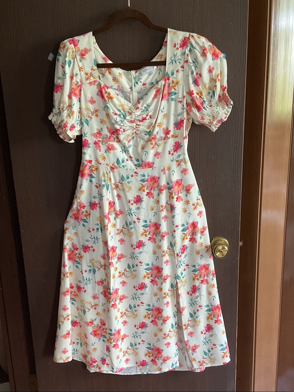 Morgan Taylor White Midi Dress with Pink & Coral Floral Print